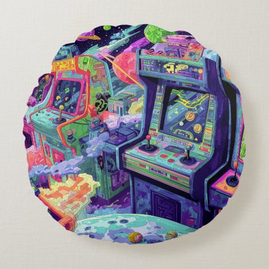 Retro Arcade Machines in Space ラウンドクッション (正面)