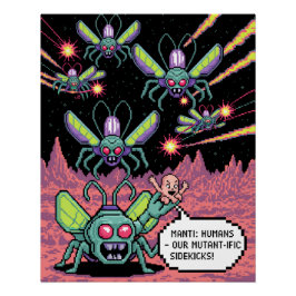 Retro Arcade Manti Aliens Pixel Art - Funny Defend ポスター