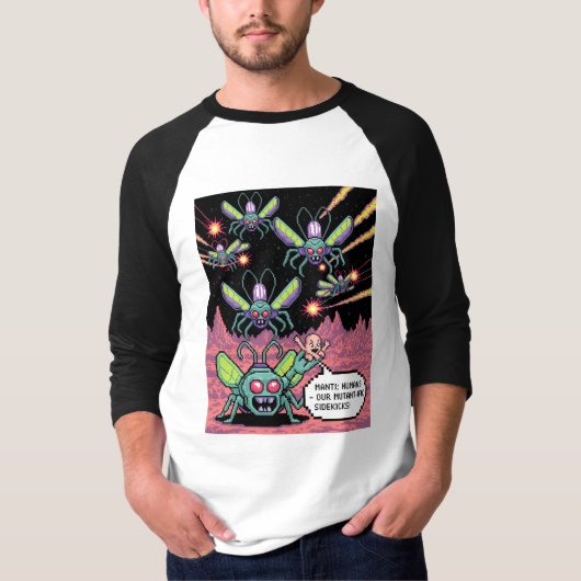 Retro Arcade Manti Aliens Pixel Art - Funny Defend Tシャツ (正面)