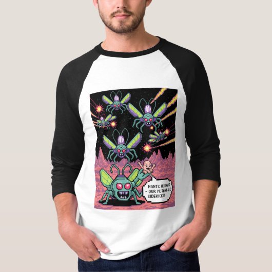 Retro Arcade Manti Aliens Pixel Art - Funny Defend Tシャツ (正面)