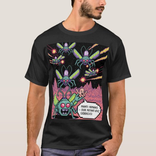 Retro Arcade Manti Aliens Pixel Art - Funny Defend Tシャツ (正面)