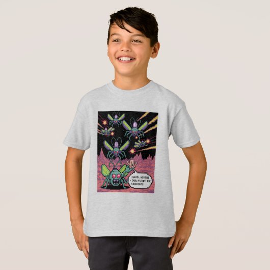 Retro Arcade Manti Aliens Pixel Art - Funny Defend Tシャツ (正面フル)
