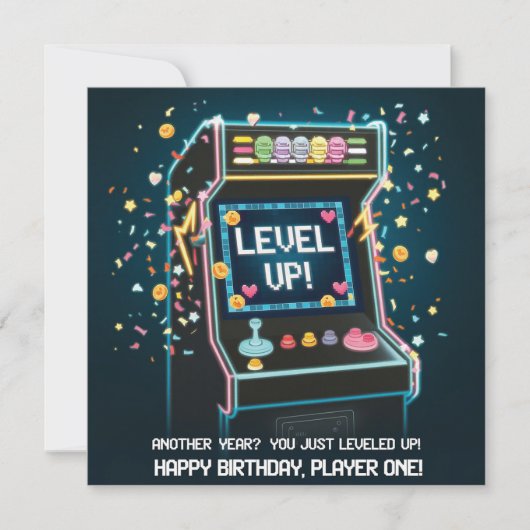 Retro Arcade-Themed Birthday - "Level Up!" Gamer カード (正面)
