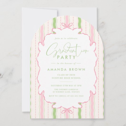 Retro Arch Hand Drawn Grad Party 2026 招待状 (正面)