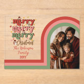 Retro Arch Merry Christmas Family Photo アクリル招待状 (正面)