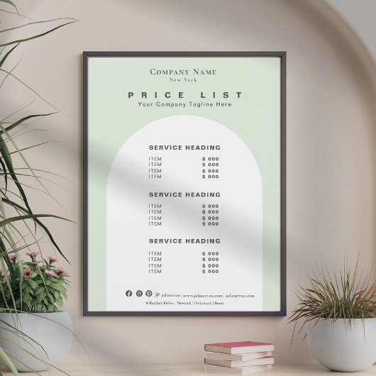 Retro Arch Sage Green Beauty Service Price List