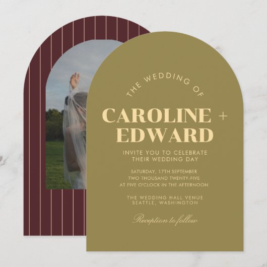 Retro Arched Striped Wedding Invitation 招待状 (正面/裏面)