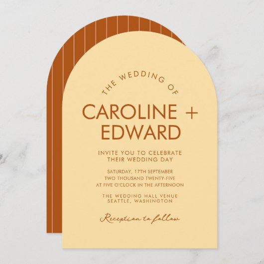 Retro Arched Striped Wedding Invitation 招待状 (正面/裏面)