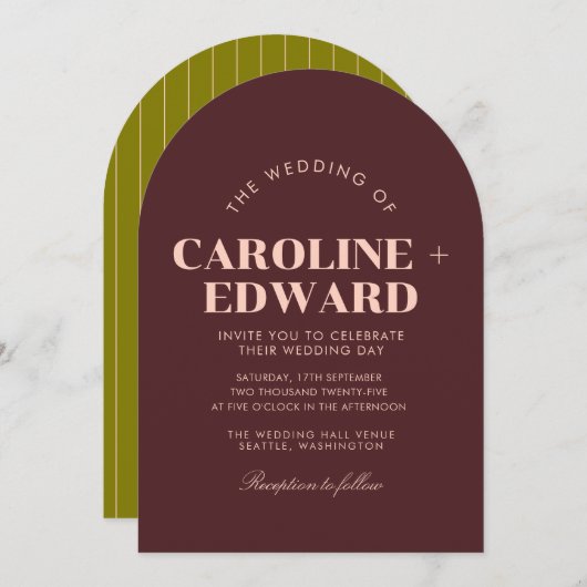 Retro Arched Striped Wedding Invitation 招待状 (正面/裏面)