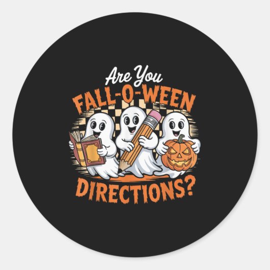 Retro Are You Fall O Ween Directions Ghost Hallowe ラウンドシール (正面)