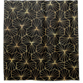 Retro Art Deco Black Gold Geometric Pattern シャワーカーテン (正面)