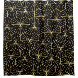 Retro Art Deco Black Gold Geometric Pattern シャワーカーテン