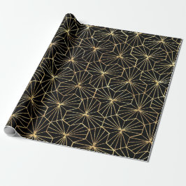 Retro Art Deco Black Gold Geometric Pattern ラッピングペーパー