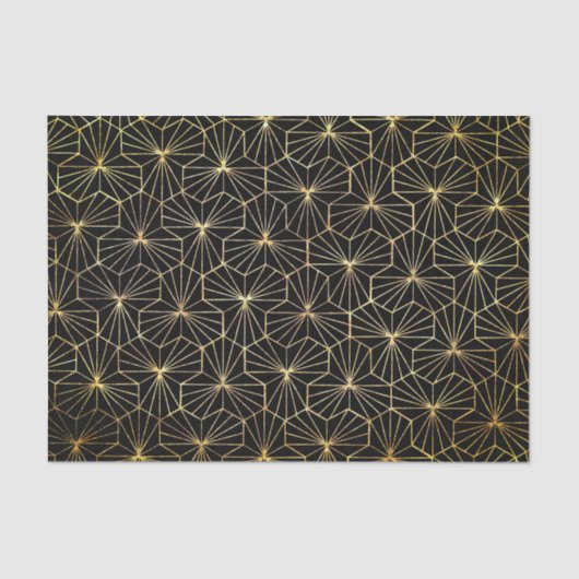 Retro Art Deco Black Gold Geometric Pattern 薄葉紙 (正面)