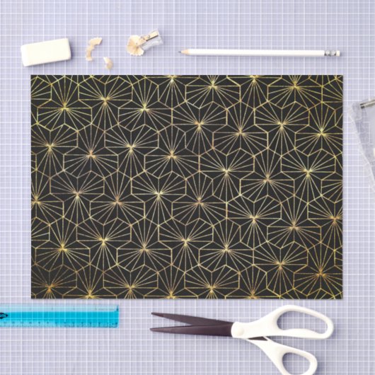 Retro Art Deco Black Gold Geometric Pattern 薄葉紙 (クラフト)