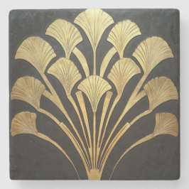 Retro Art Deco Black Gold Hieroglyphic Plant ストーンコースター