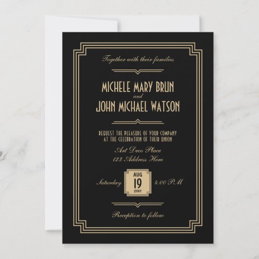 Retro Art Deco Dark Wedding Invitation 招待状 (正面)