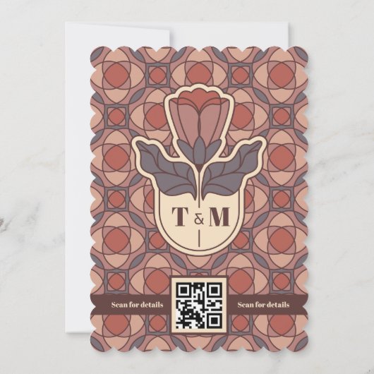 Retro Art Deco Floral Wedding Invitation QR Code 招待状 (裏面)