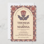 Retro Art Deco Floral Wedding Invitation QR Code 招待状 (正面)