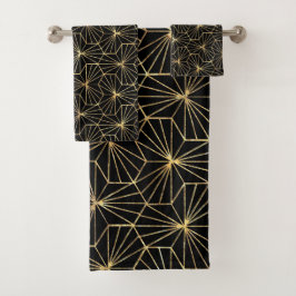 Retro Art Deco Gold Black Geometric Pattern バスタオルセット