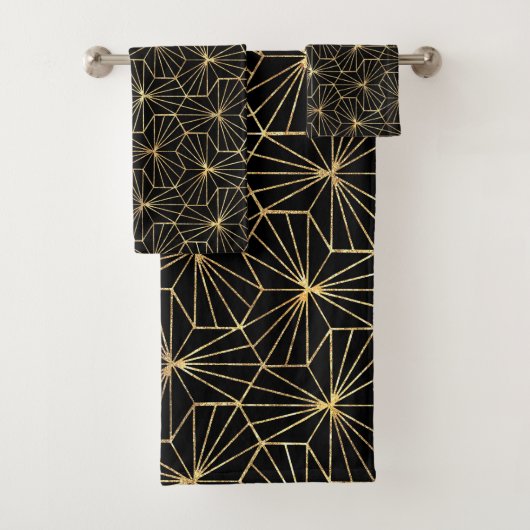 Retro Art Deco Gold Black Geometric Pattern バスタオルセット (インサイチュ)