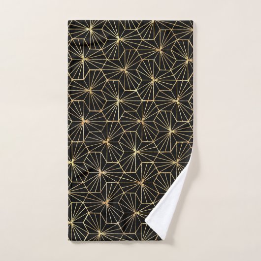 Retro Art Deco Gold Black Geometric Pattern バスタオルセット (ハンドタオル)