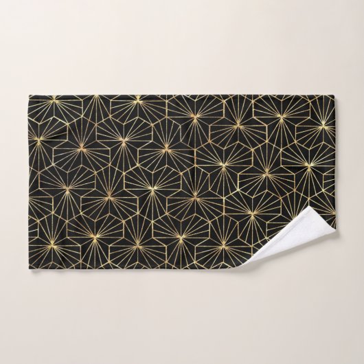 Retro Art Deco Gold Black Geometric Pattern バスタオルセット (ハンドタオル)