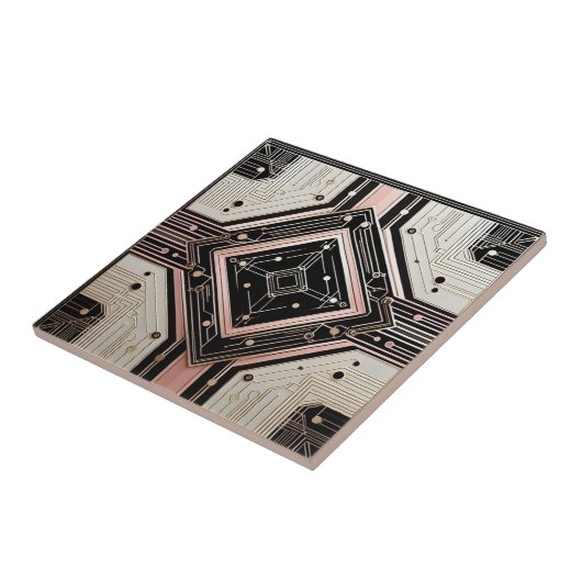 Retro Art Deco Pink Gold and Black タイル (側面)