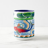Retro Art Nouveau Fish & Lily Frieze Pattern マグカップ (中央)