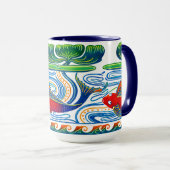 Retro Art Nouveau Fish & Lily Frieze Pattern マグカップ (正面右)