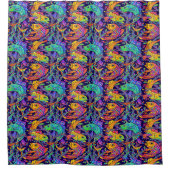 Retro Art Nouveau Fish & Seaweed Pattern シャワーカーテン (正面)