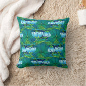 Retro Art Nouveau Floral Lily Pad Pattern クッション (ブランケット)