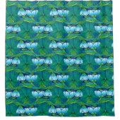 Retro Art Nouveau Floral Lily Pad Pattern シャワーカーテン (正面)