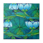 Retro Art Nouveau Floral Lily Pad Pattern タイル (正面)