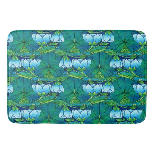 Retro Art Nouveau Floral Lily Pad Pattern バスマット (正面)
