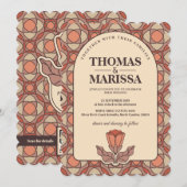 Retro Art Nouveau Floral Wedding Invitation QR 招待状 (正面/裏面)