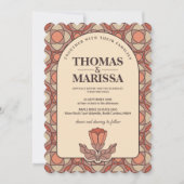 Retro Art Nouveau Floral Wedding Invitation QR 招待状 (正面)