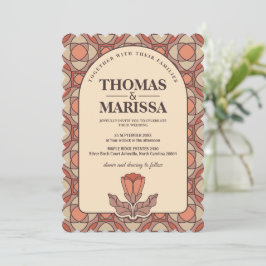 Retro Art Nouveau Floral Wedding Invitation QR 招待状