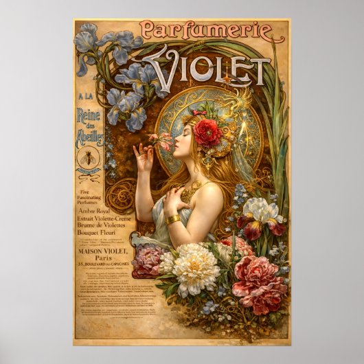 Retro Art Nouveau French Perfume Ad ポスター (正面)