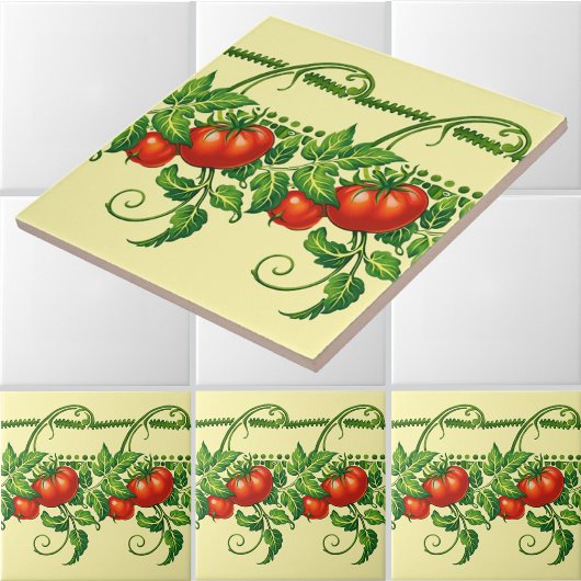 Retro Art Nouveau Garden Tomatoes Frieze Pattern タイル