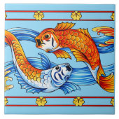 Retro Art Nouveau Koi Fish Frieze Pattern タイル (正面)