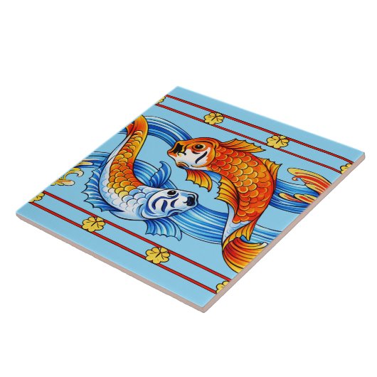 Retro Art Nouveau Koi Fish Frieze Pattern タイル (側面)