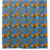 Retro Art Nouveau Koi Fish Pattern シャワーカーテン (正面)
