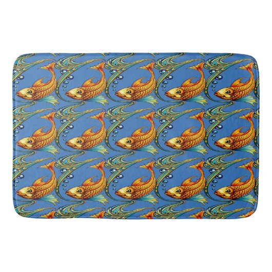 Retro Art Nouveau Koi Fish Pattern バスマット (正面)