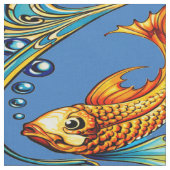 Retro Art Nouveau Koi Fish Pattern ファブリック (クローズアップ)