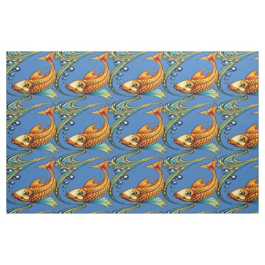 Retro Art Nouveau Koi Fish Pattern ファブリック (ファットクウォーター)