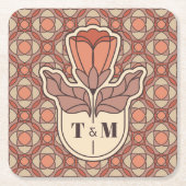 Retro Art Nouveau Monogram Wedding Coaster スクエアペーパーコースター (正面)