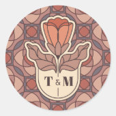 Retro Art Nouveau Monogram Wedding Sticker ラウンドシール (正面)
