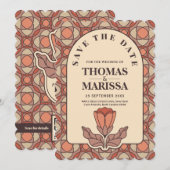 Retro Art Nouveau Save the Date QR Code Card (正面/裏面)