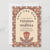 Retro Art Nouveau Save the Date QR Code Card (正面)